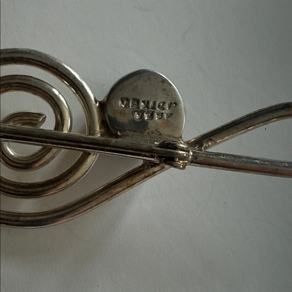 Silpada Silver-Tone Treble Clef Brooch with Black Cabochon